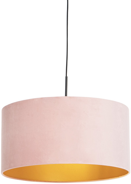 QAZQA Lampa wisząca klosz welurowy różowo-złoty 50cm - Combi