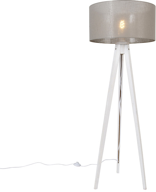 QAZQA Nowoczesna lampa podłogowa statyw biały z kloszem taupe 50 cm - Tripod Classic