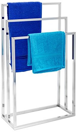 Relaxdays stojak na ręczniki wys. x szer. x głęb.): ok. 82,5 x 46 x 21 cm na ręczniki wykonane z chromowanego metalu o wyglądzie stali nierdzewnej wieszak na ręcznik kąpielowy z 3 drążki na ręczniki j 10019256