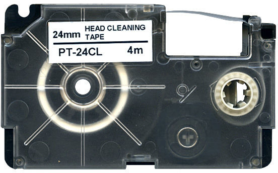 Casio XR-24CL, 24mm x 4m, czarny druk / biały podkład, czyszczenie, taśma zamiennik