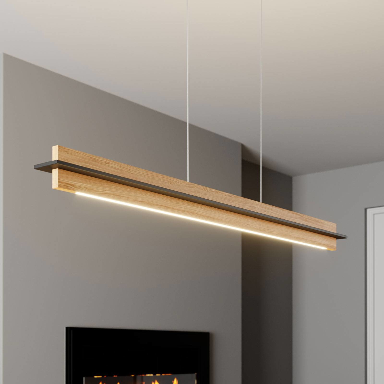 ROTHFELS Rothfels Lexa lampa wisząca LED, dąb/czarna 118 cm