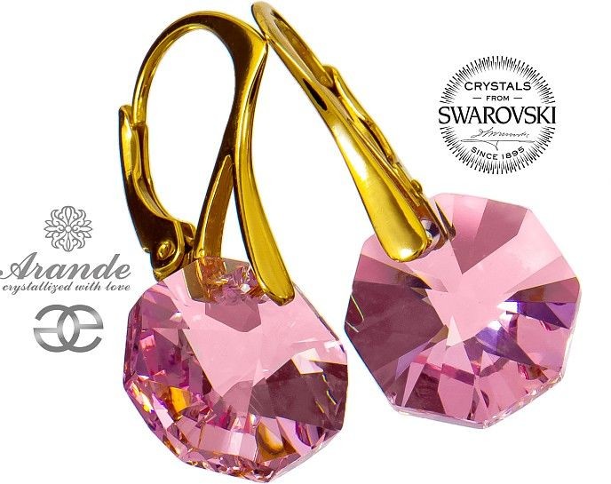 Swarovski piękne kolczyki LIGHT ROSE ZŁOTE SREBRO