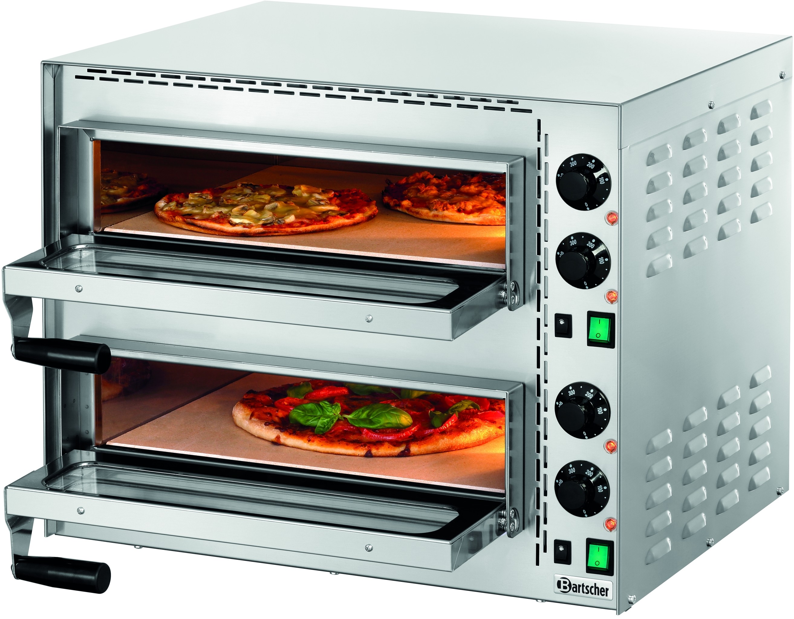 Bartscher Piec do pizzy dwukomorowy, przeszklone drzwi 2 x pizza 35 cm | Mini Plus 2 203535