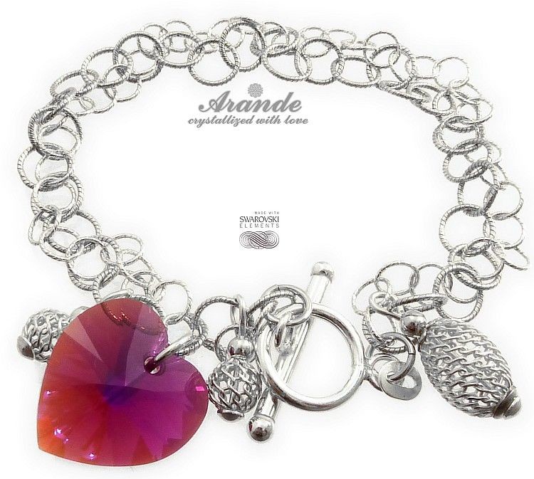 Swarovski Arande ozdobna bransoletka FUKSJA SERCE SREBRO 700159