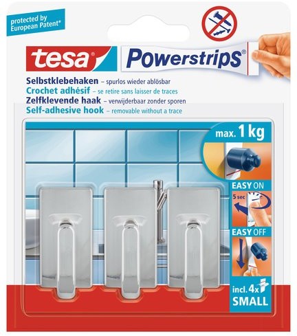 Фото - Рушникотримач TESA Haczyk samoprzylepny Powerstrips klasyczny chrom do 1 kg 