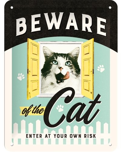 Art Nostalgic 26208 Animal Club beware of the Cat tabliczka blaszana, 15 x 20 cm 26208