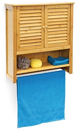 Relaxdays szafka wisząca lamell bambus wys. x BX T: 66 x 60 x 20 cm szafka do zawieszenia z uchwytem na ręczniki do łazienki szafka łazienkowa szafka z 2 drzwiami i przegrodą na regał łazienkowy jako  10019204