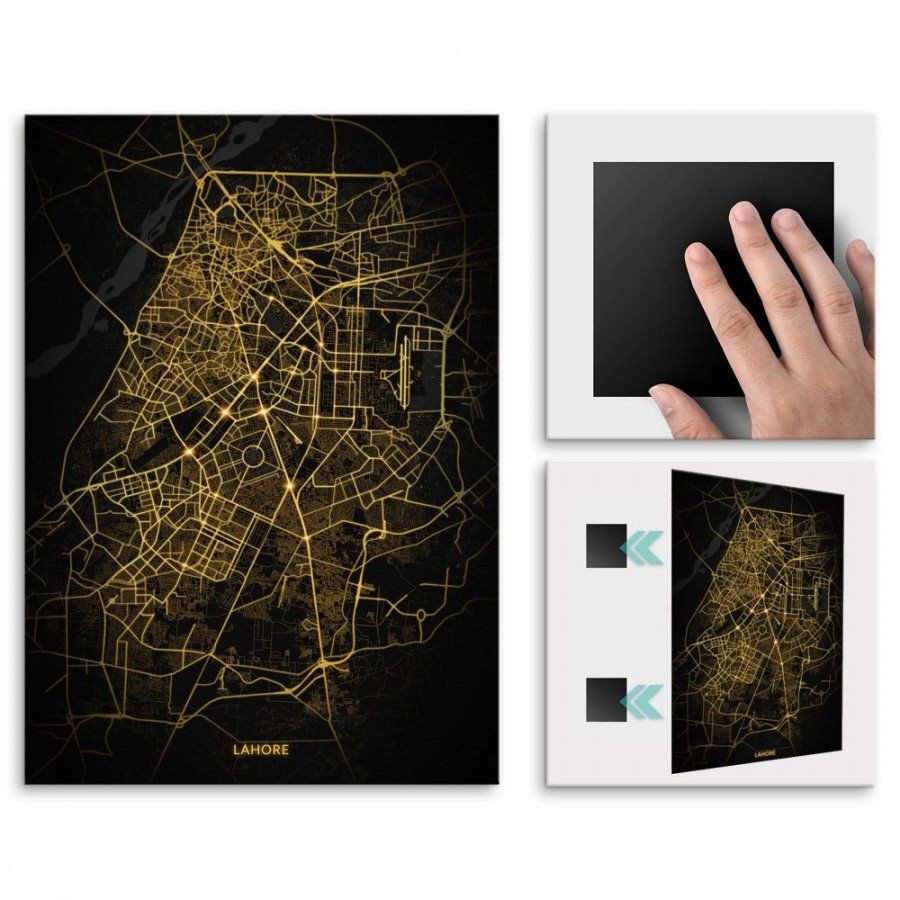Pix4home Plakat metalowy Mapa City Lights Lahaur M POS-M-03498