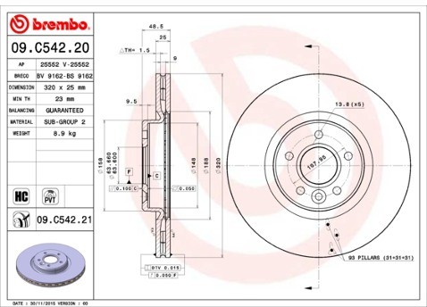 BREMBO Tarcza hamulcowa 09.C542.21