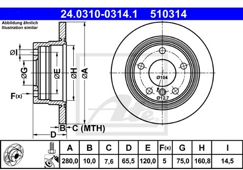 ATE TARCZA HAM POWER DISC 24.0310-0314.1 BMW E87 116D 11-  24.0310-0314.1