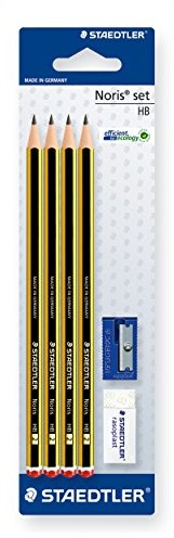Staedtler 120s1 bk4d Noris ołówek HB, zestaw z zamkiem gumka, temperówka 4007817119266