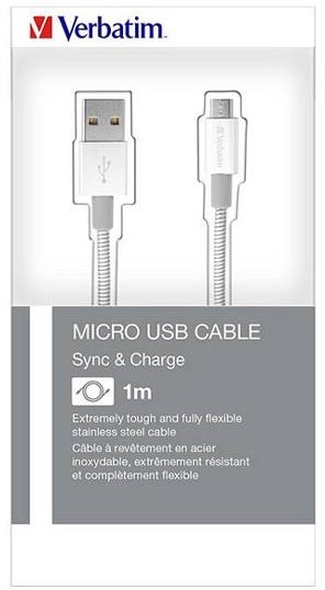 Фото - Кабель Verbatim USB kabel , USB A M - microUSB (M), 1m, reversible, srebrny, (2.0)