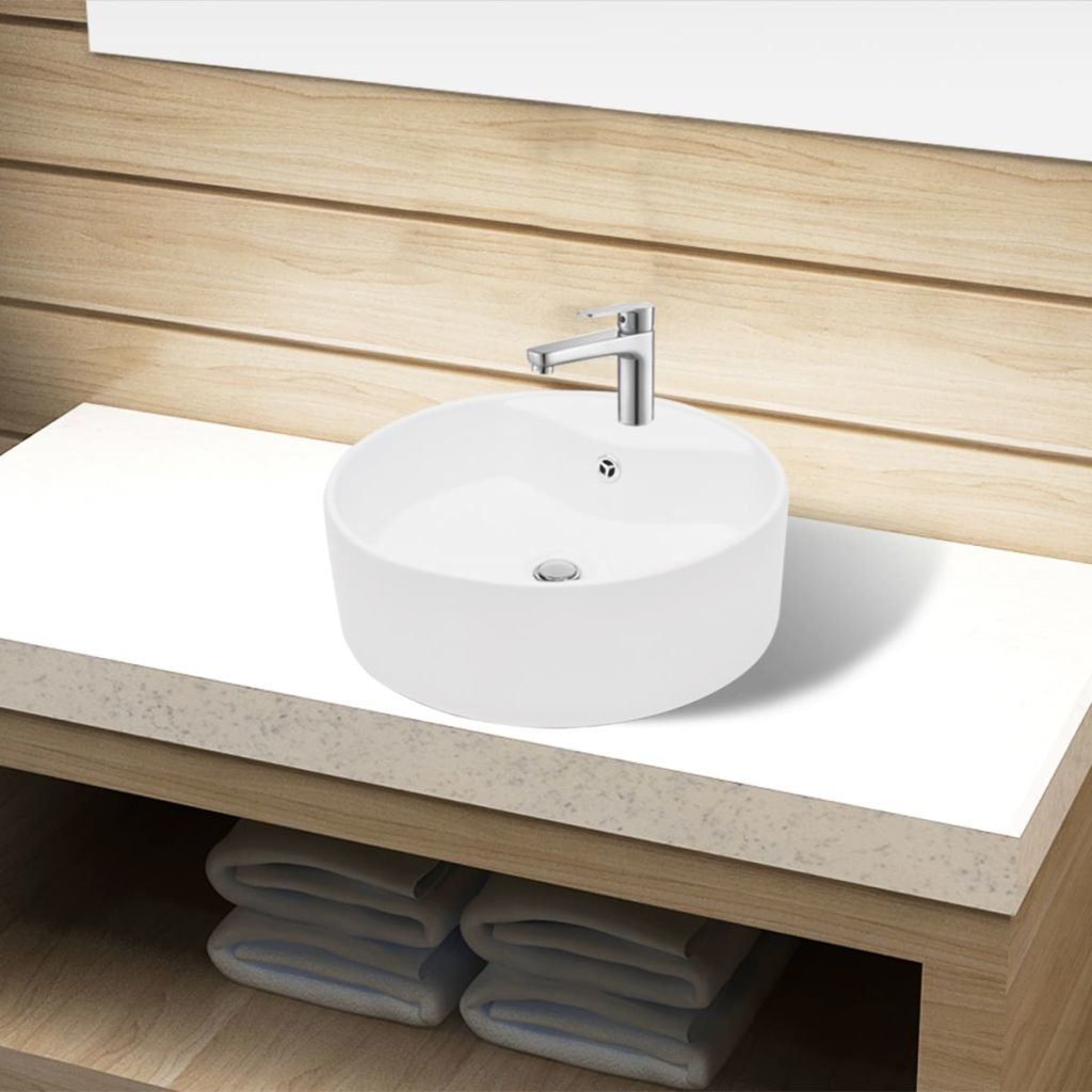 vidaXL Ceramiczna umywalka z otworem na kran oraz przelewem okrągła czarna