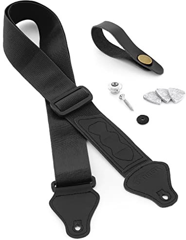 TIGER Tygrys ukulele pasek w zestawie z paskiem, opaską na szyję, guzikiem i 3 filcowymi kostkami odpowiednie do sopranu, koncertu, Tenora i barytonu Ukes  czarny, UAC4-BK-PACK UAC4-BK-PACK