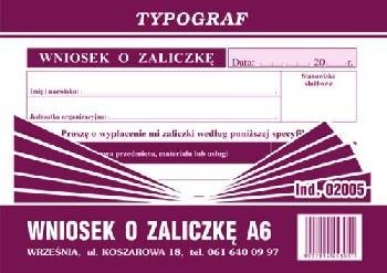 Typograf Druk Wniosek o zaliczkę A6 02005