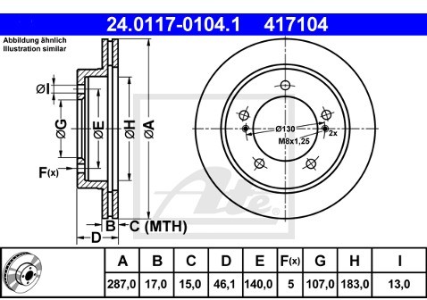 ATE TARCZA HAM 24.0117-0104.1 SUZUKI JIMNY 1.5DDIS 4WD 03-, VITARA 1.6 16V 90-98  24.0117-0104.1