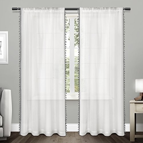 Exclusive Home Curtains jedna para zasłon okiennych z kieszenią na drążek, frędzlami, strukturalna, przezroczysta, otoczona, z aplikacją typu frędzle (EH8075-01 2-84R). EH8076-03 2-96R