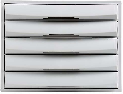 Exacompta Exacompta 222040D Premium szafka pojemnik z 5 szufladami na dokumenty A4+ Wytrzymała szafka z szufladami o dużej pojemności dla większej ilości miejsca na biurku Pop Box jasnoszara 222040D