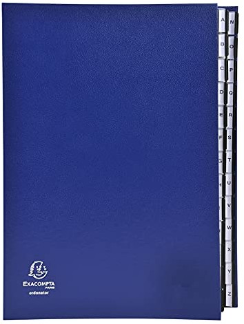 Exacompta Exacompta 621229E Premium teczka segregująca Ordonator A4 z twardą okładką i 26 przegródkami oraz kartami A-Z, z tworzywa sztucznego z efektem szkła powiększającego, niebieska 621229E