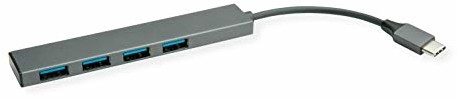 Roline Hub USB 3.2 Gen 1, 4-drożny, kabel przyłączeniowy typu C, szary