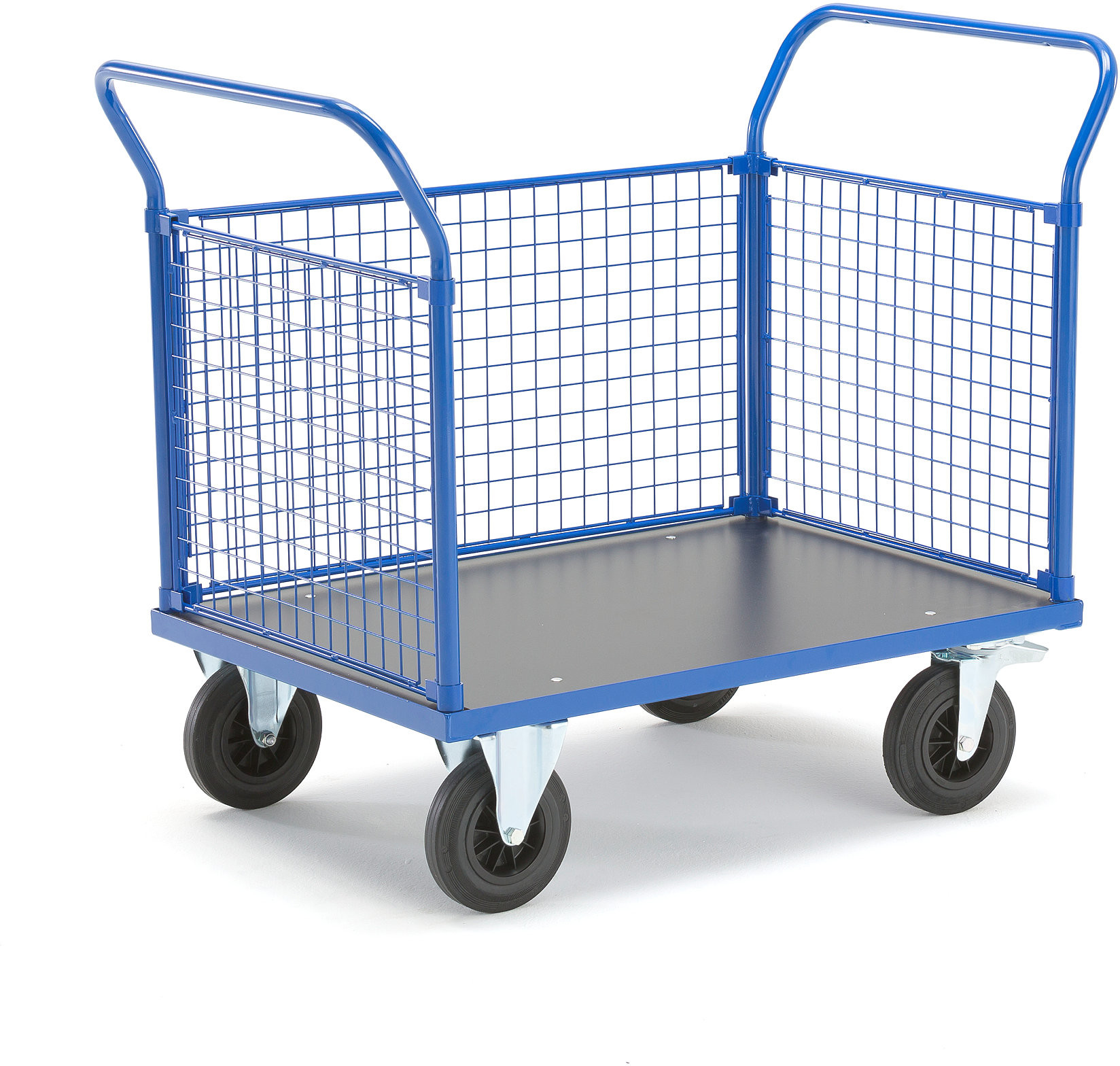 AJ Produkty Wózek platformowy TRANSFER, 3 burty siatkowe, 1000x700 mm, koła gumowe, z hamulcem