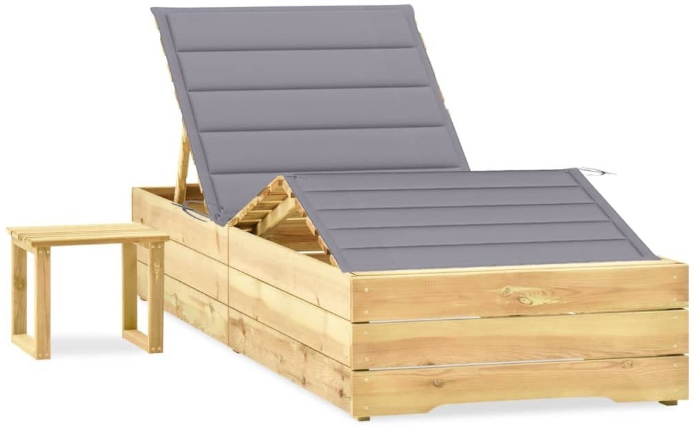 vidaXL Leżak ogrodowy ze stolikiem i poduszką, impregnowana sosna! 3065955