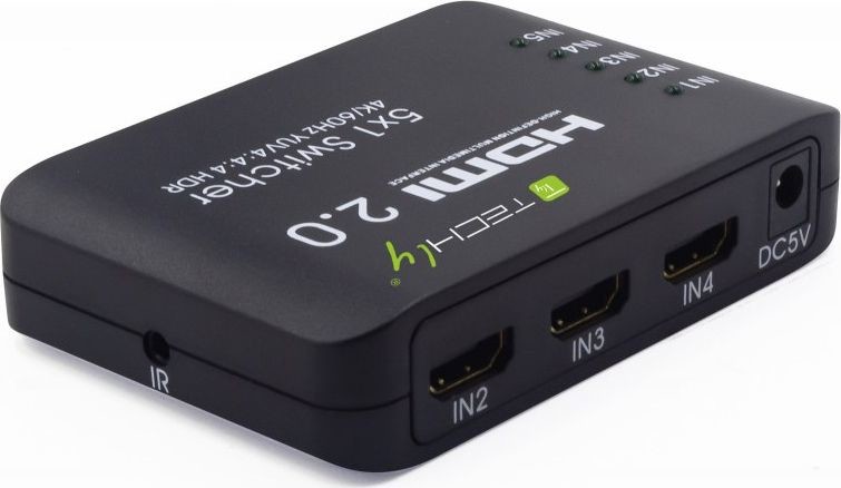 Techly 108637 5-Portowy przełącznik HDMI 2.0 5x1 4K@60Hz HDR z pilotem IR 108637
