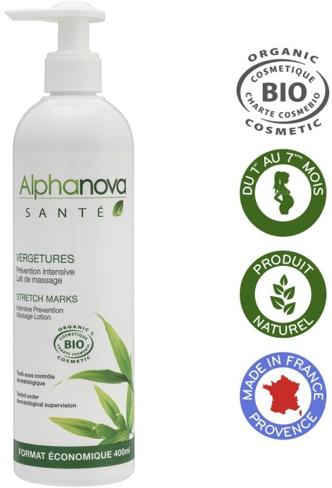 Alphanova Sante Sante Mleczko przeciw rozstępom, buteleczka z pompką, 400ml 3760075070854
