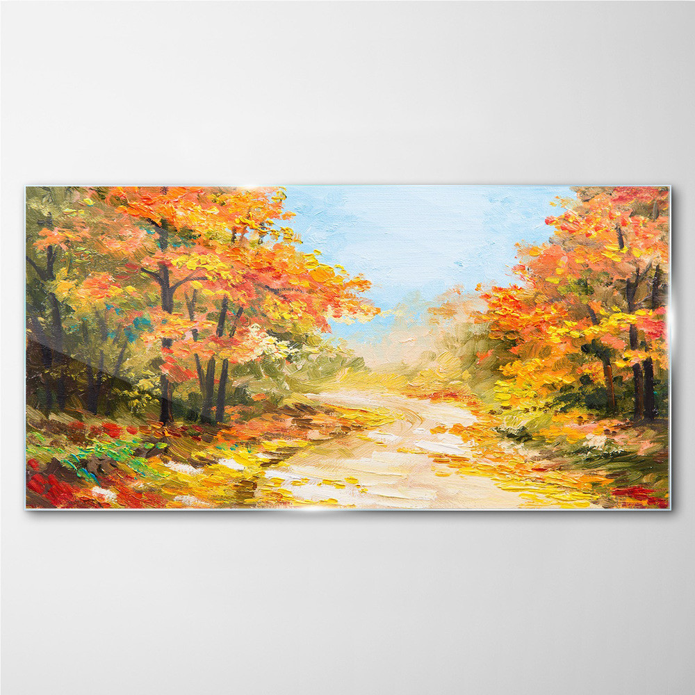 PL Coloray Obraz Szklany las Ścieżka Jesień 100x50cm