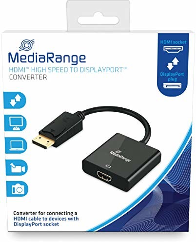 MediaRange MediaRange HDMI konwerter High Speed na DisplayPort, pozłacane styki, gniazdo HDMI/DP, 18 Gbit/s szybkość transmisji danych, 20 cm, czarny MRCS177