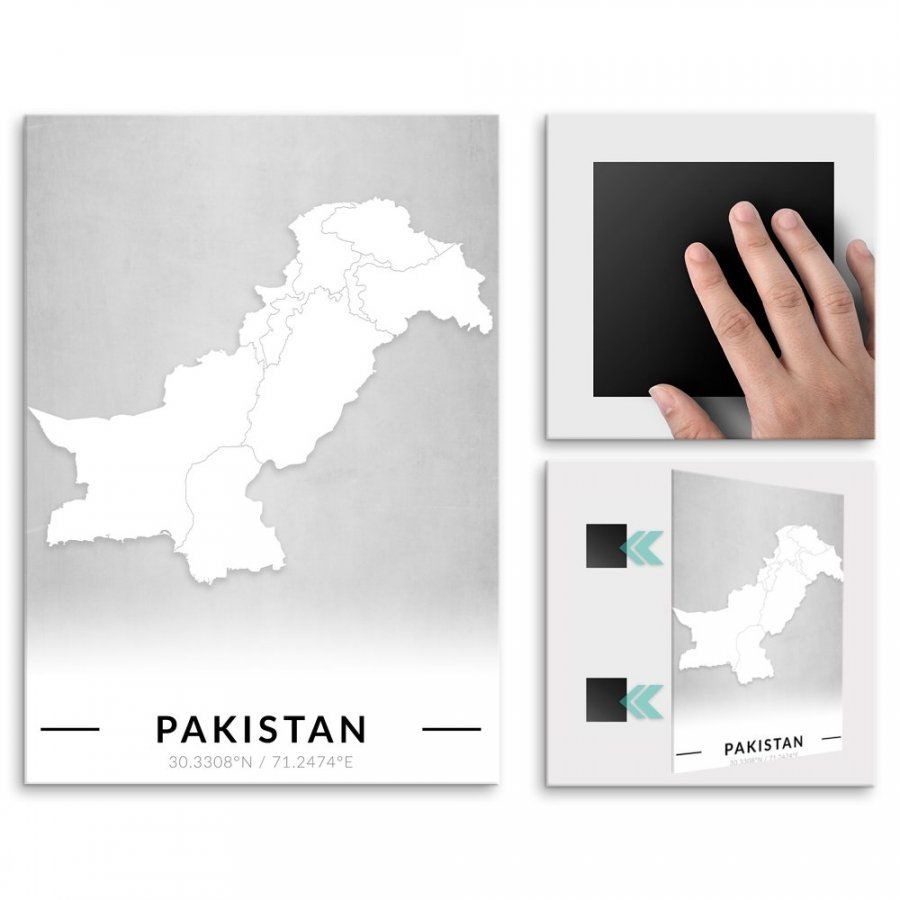 Pix4home Plakat metalowy Mapa B&W Pakistan L POS-L-03956