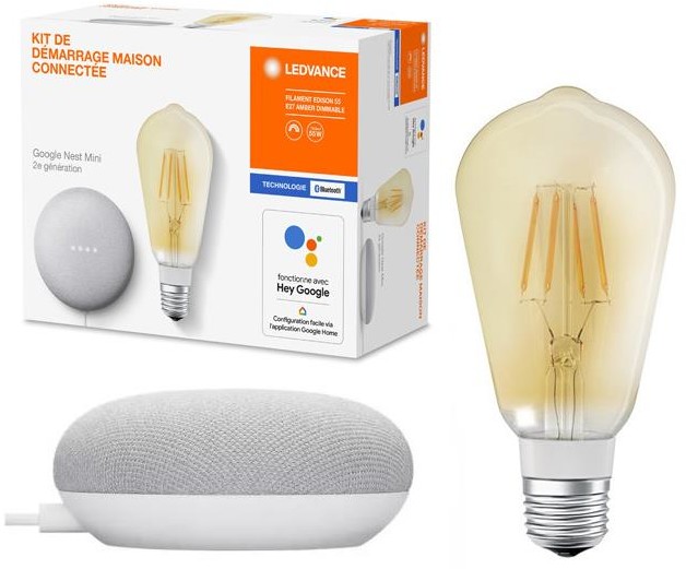 LEDVANCE Inteligentny głośnik Google Nest Mini + żarówka LED SMART+ E27