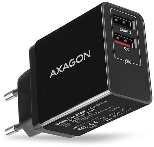 Axago ładowarka QUICK i SMART 2x USB port QC3.0/AFC/FCP + 5V 1.2A 24W ACU QS24