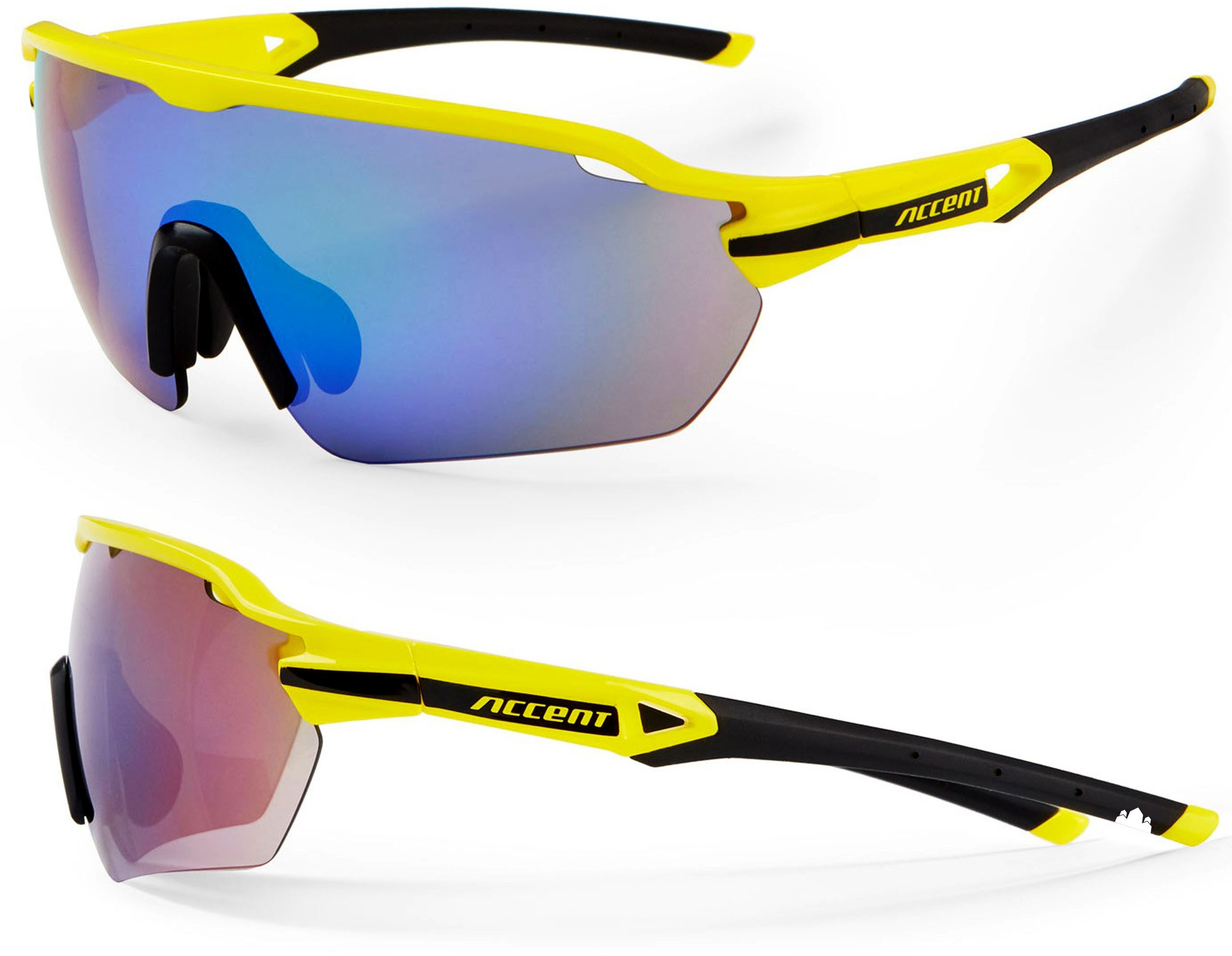 Accent Okulary Reflex żółte fluo, soczewki PC: niebiesko-zielone lustrzane, przezroczyste 610-40-138_ACC
