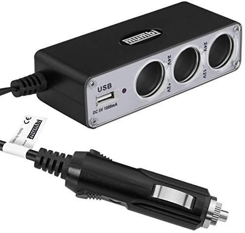 wielofunkcyjne gniazdo wtykowe do Ĺadowarki samochodowej (potrĂłjna puszka rozdzielcza do samochodu + gniazdo USB do podĹÄ
czenia do zapalniczki samochodowej), 12 V / 24 V 23193-KFZ Verteiler USB Anschluss
