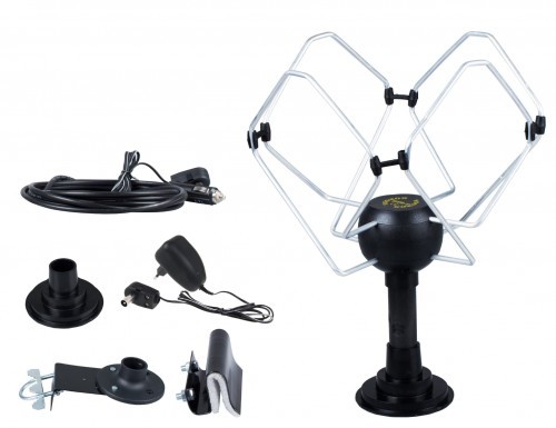 Wiedyska Antena dookólna TV Mobil Korona 12V + magnes + uchwyt na szybę + zasilacz 12/230V