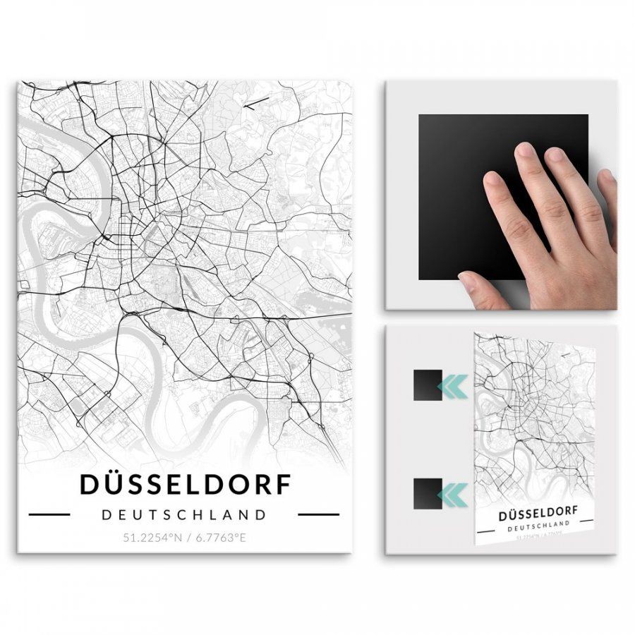 Pix4home Plakat metalowy Mapa B&W Düsseldorf L POS-L-03119