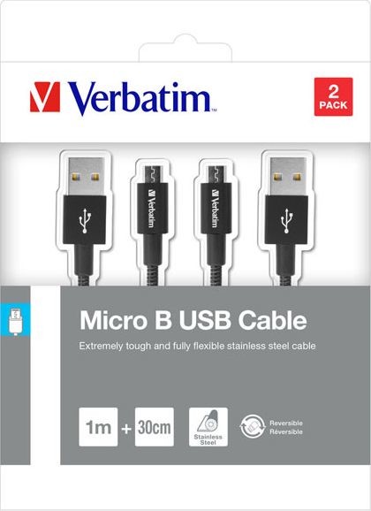 Verbatim Kabel USB USB A M USB micro M 1m czarny box 48875 2szt 1x100cm + 1x30cm 48875