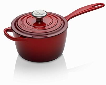 LE CREUSET Le Creuset Signature żeliwny rondel z uchwytem odpornym na wysokie temperatury, okrągły,  16 cm, 1,2 l, nadaje się do wszystkich rodzajów kuchenek, w tym indukcyjnych, 2,372 kg, wiśniowy