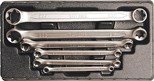 BGS podwójny klucz oczkowy komplet do śrub profil nasadowy E zewnętrzne, E6 x E8-E20 X E24, 6-częściowy, 2268 2268
