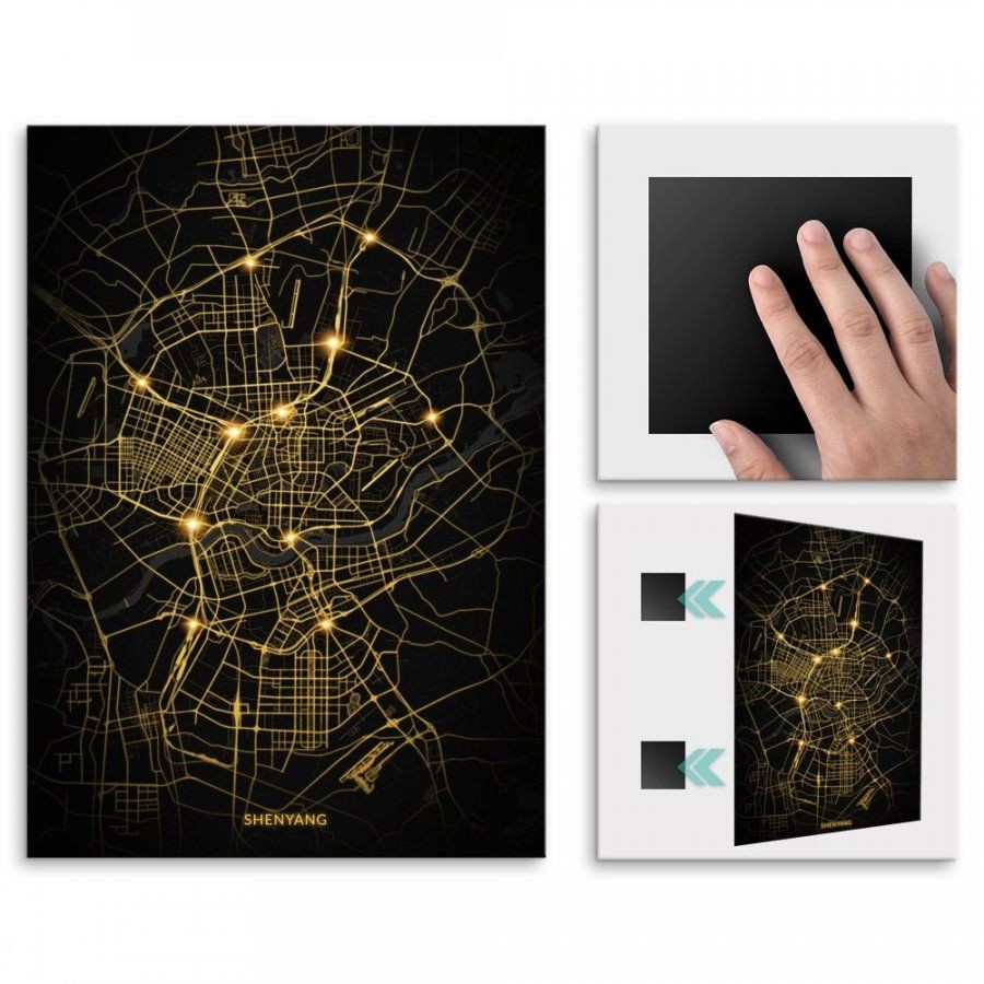 Pix4home Plakat metalowy Mapa City Lights Shenyang L POS-L-03527