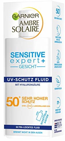 Garnier Ambre Solaire Sensitive expert+, ochrona przed promieniowaniem UV, z kwasem hialuronowym, LSF 50, bardzo wysoka ochrona, 1 opakowanie (1 x 40 ml)