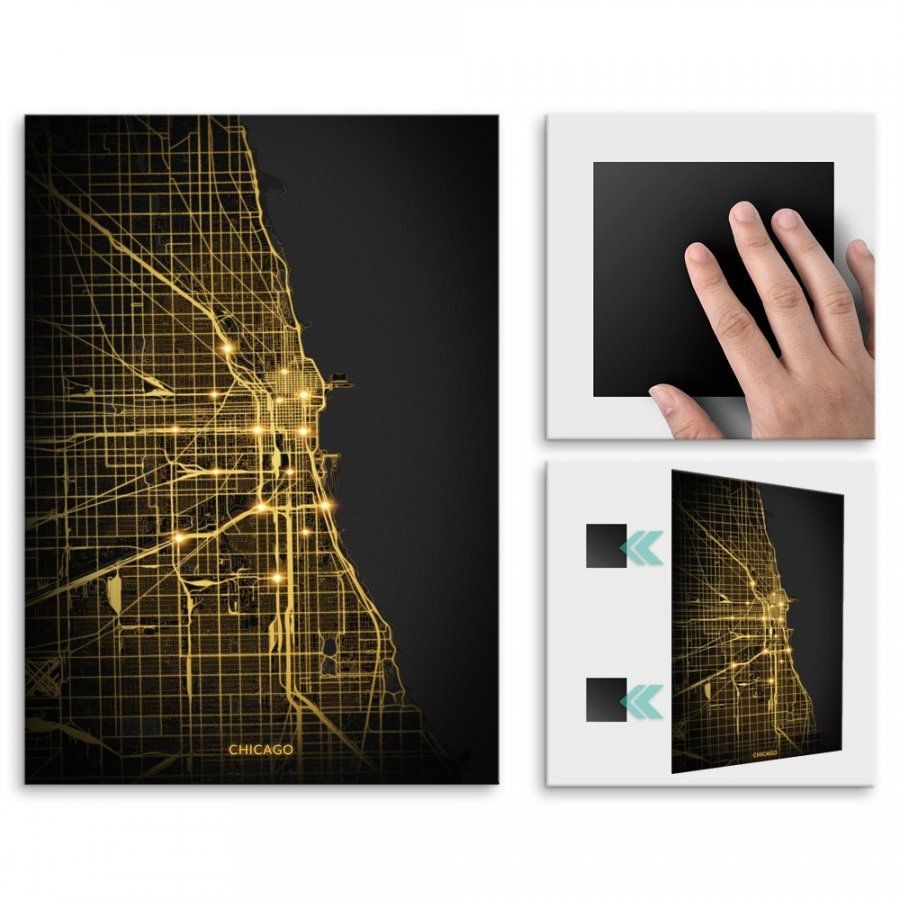 Pix4home Plakat metalowy Mapa City Lights Chicago M POS-M-03471