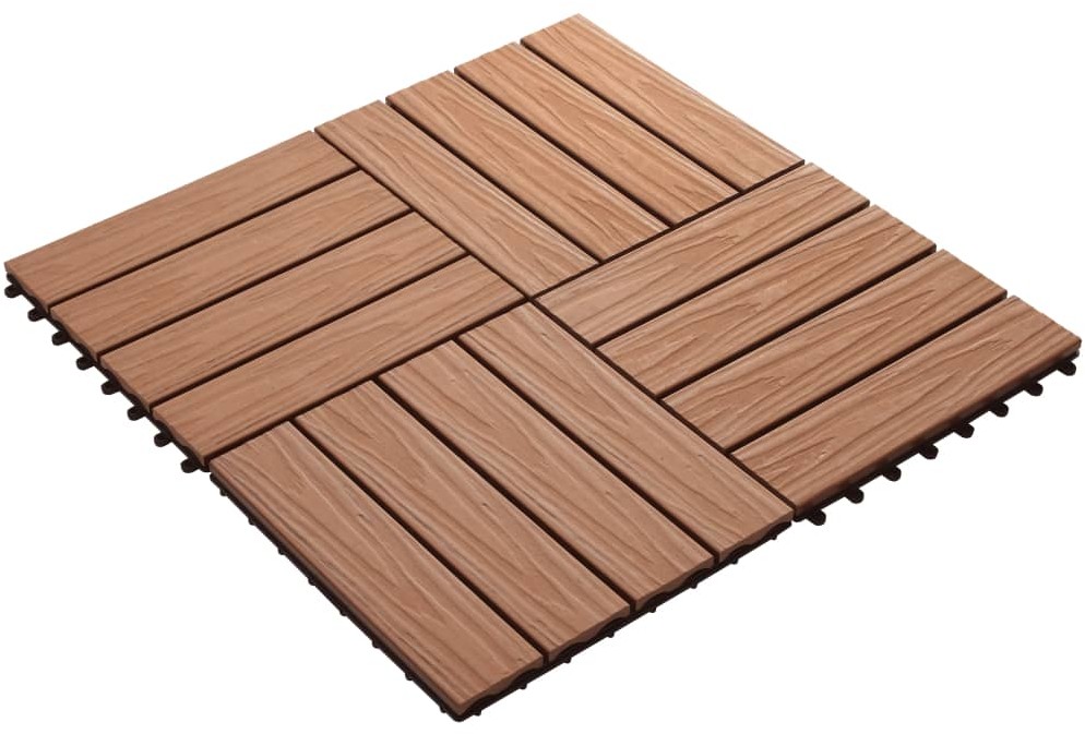 vidaXL Płytki tarasowe tłoczone, WPC, 11 szt, 30x30cm, 1m, jasny brąz