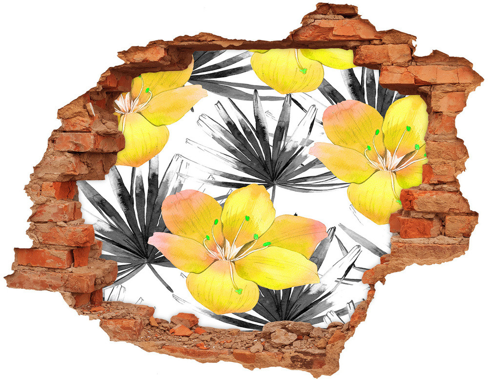 Wallmuralia.pl Naklejka 3D dziura beton Tropikalne kwiaty