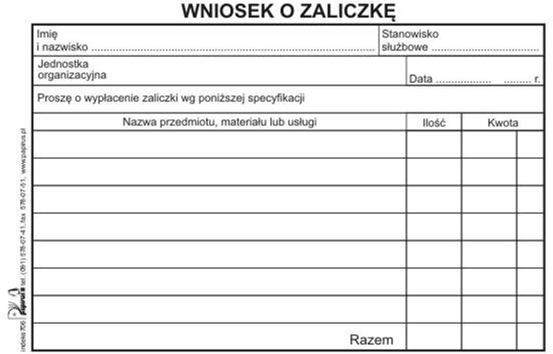 Papirus DRUK WNIOSEK O ZALICZKE A6/60K PIR 706 31506-uniw