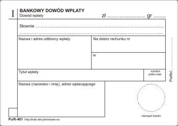 Firma krajewski Bankowy dowód wpłaty [Pu/K-401] Pu/K-400