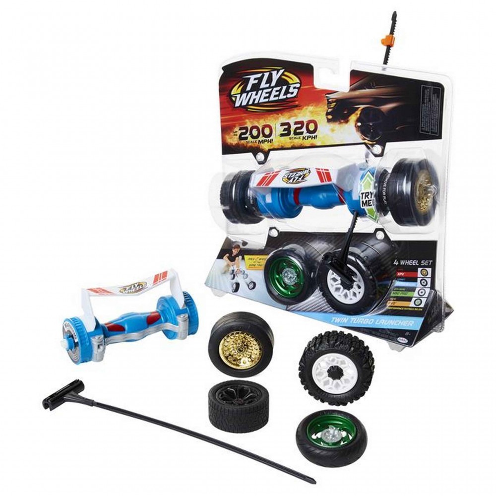Jakks Pacific Fly Wheels. Podwójna wyrzutnia, 4 opony, niebiesko-czerwono, czarna