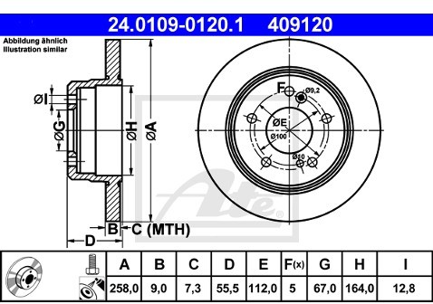 ATE Tarcza hamulcowa 24.0109-0120.1