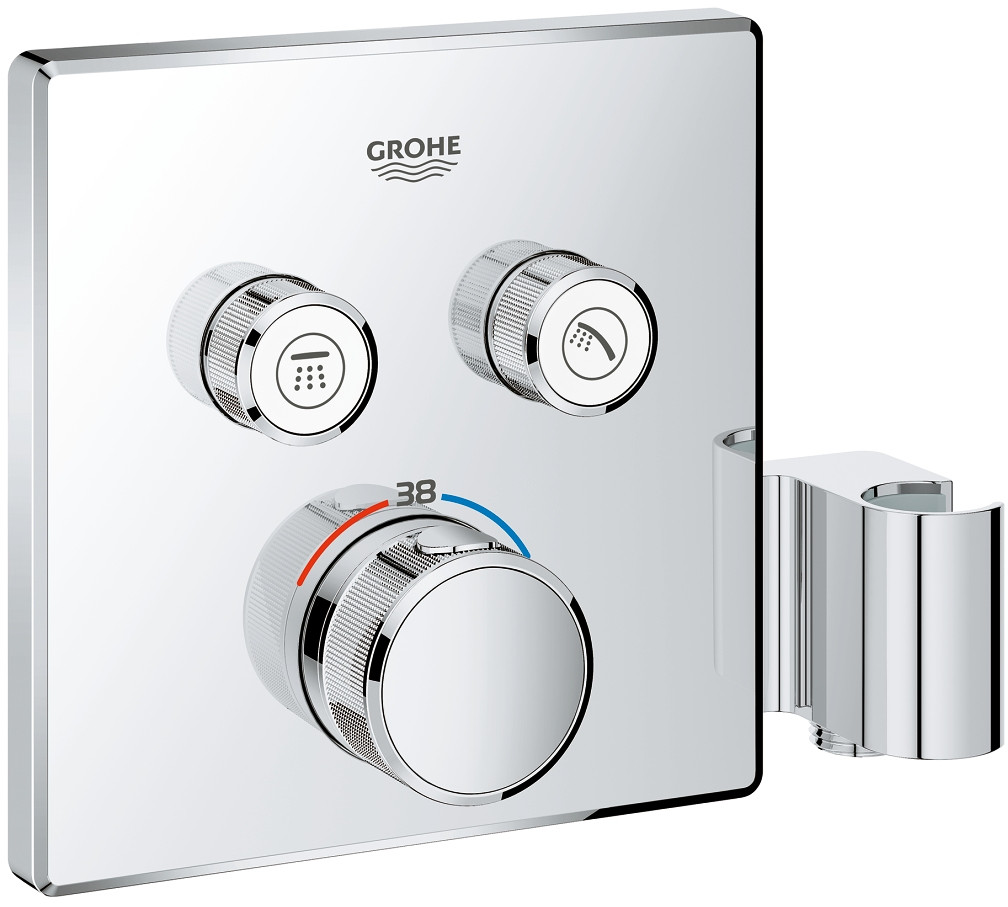 Grohe bateria termostatyczna do obsługi dwóch wyjść wody, ze zintegrowanym przyłączem i uchwytem prysznicowym Grohtherm SmartControl 29125000 29125000